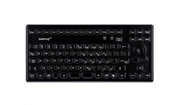 Silicon keyboard with integrated mousebutton, black, frontview