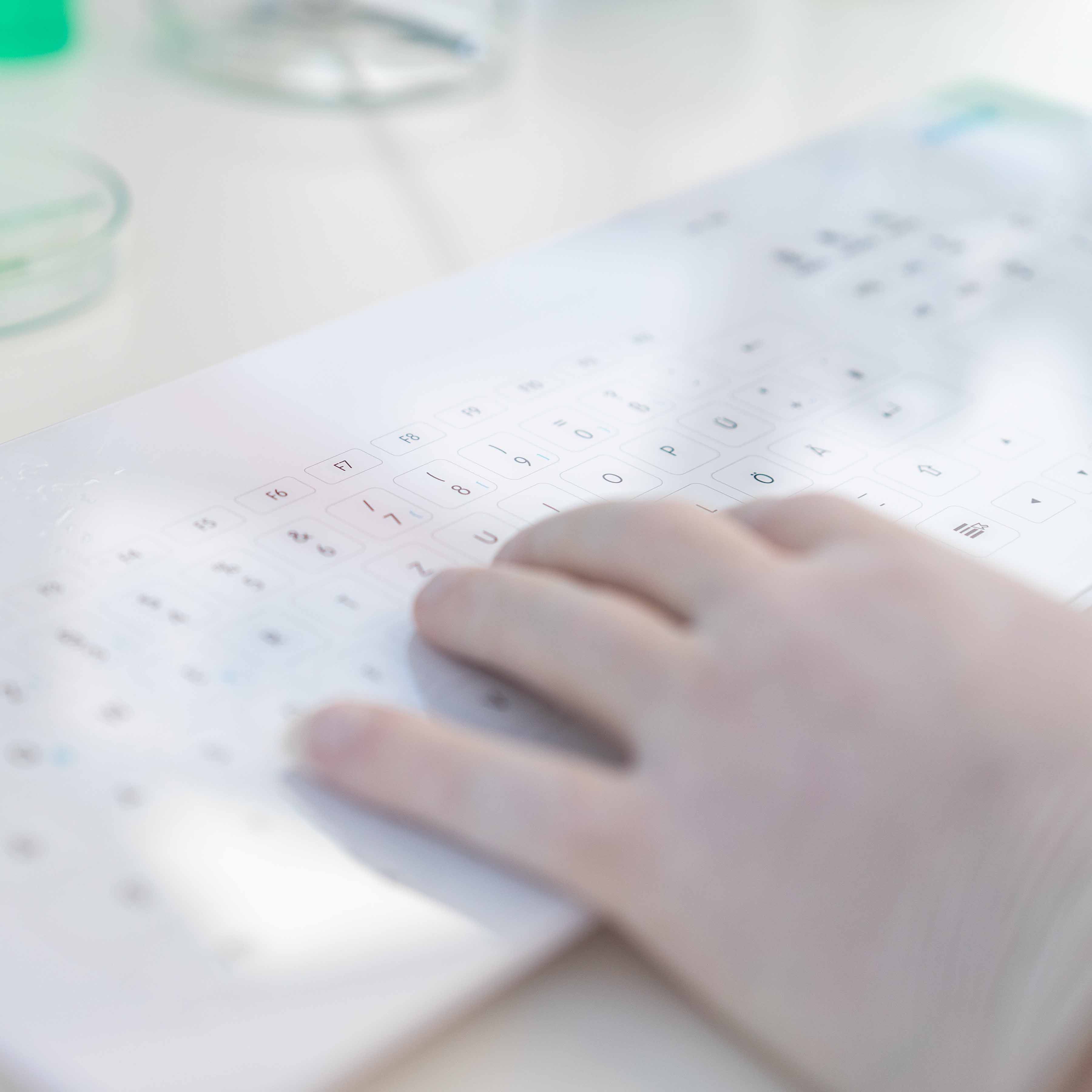 Glass keyboard in use